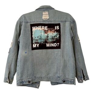 Aieryiyi Denim Jean Where Is My Mind Jacket with Graphic Patch Size Large